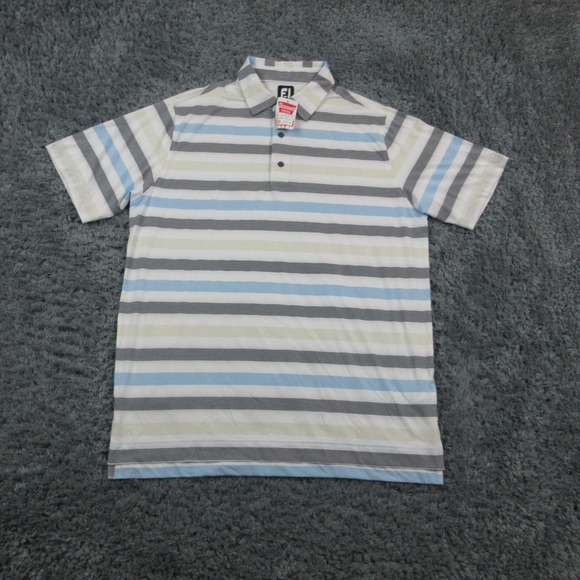 FootJoy Polo Shirt Mens Large Blue Gray Beige Stripe Golf Performance FJ NWT - Picture 1 of 10